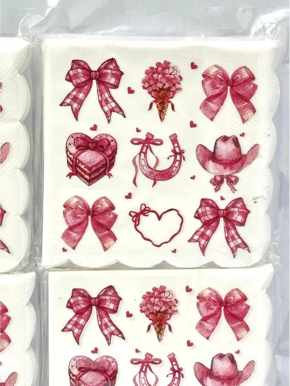 100pc Pink Bow Cowgirl Napkins Coquette Western Heart Horseshoe Hat Party Decor